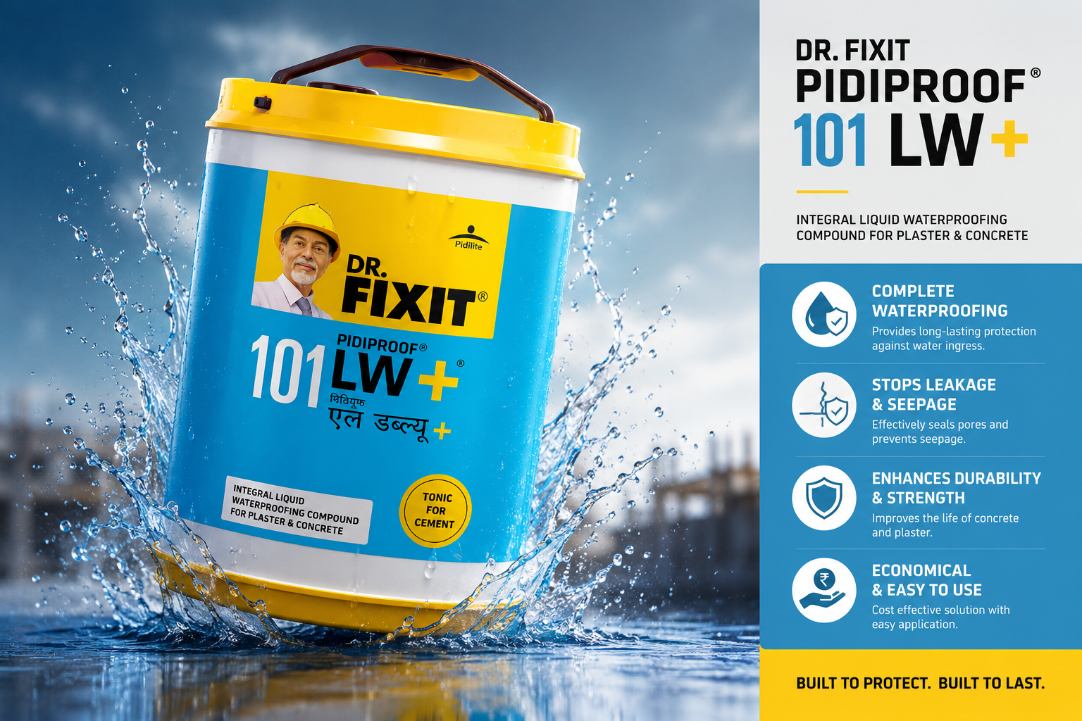 Dr. Fixit Pidiproof LW+ — integral liquid waterproofing compound for roof and concrete