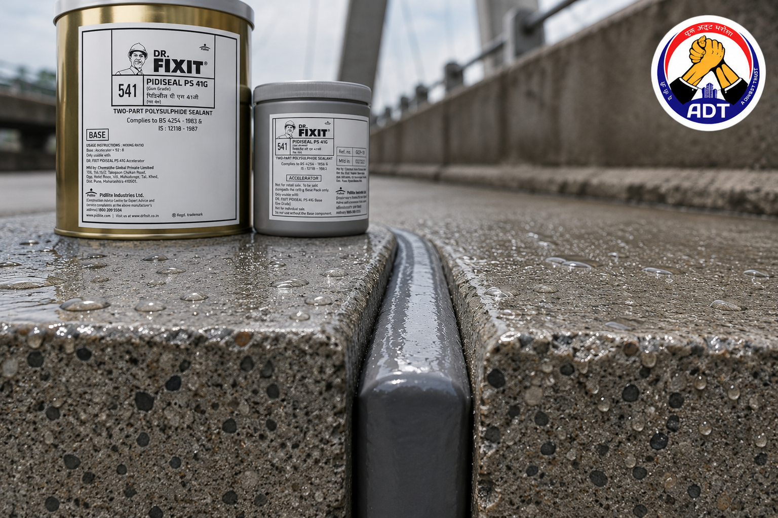 Dr. Fixit Pidiseal PS 41G sealing a joint in a water retaining reservoir
