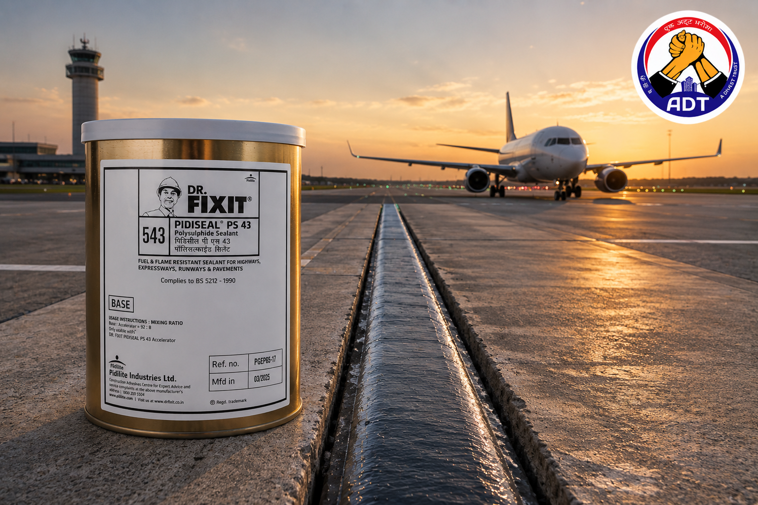 Dr. Fixit Pidiseal PS 43 self-levelling sealant poured into a horizontal floor joint