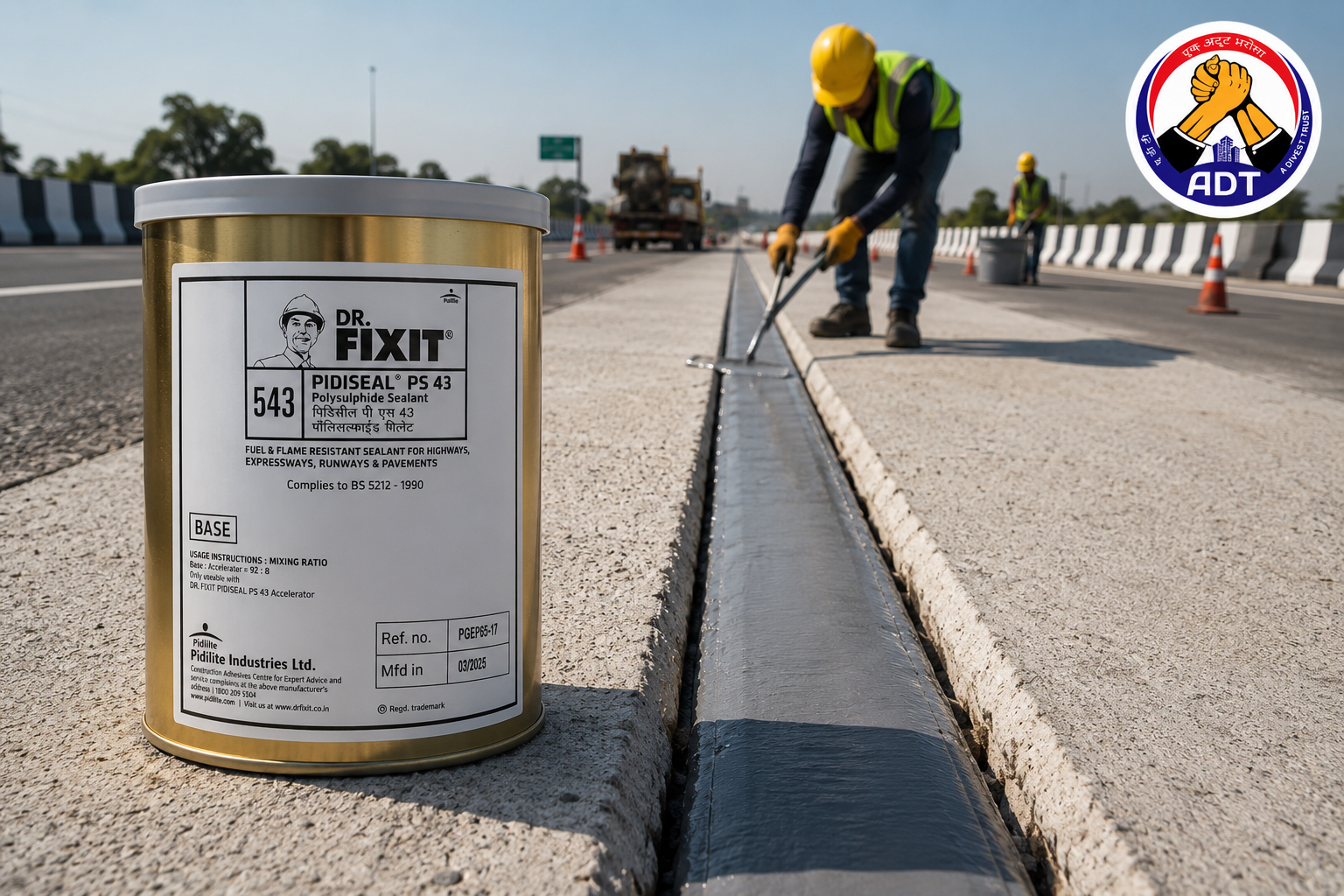 Dr. Fixit Pidiseal PS 43 sealing an expansion joint in a concrete pavement