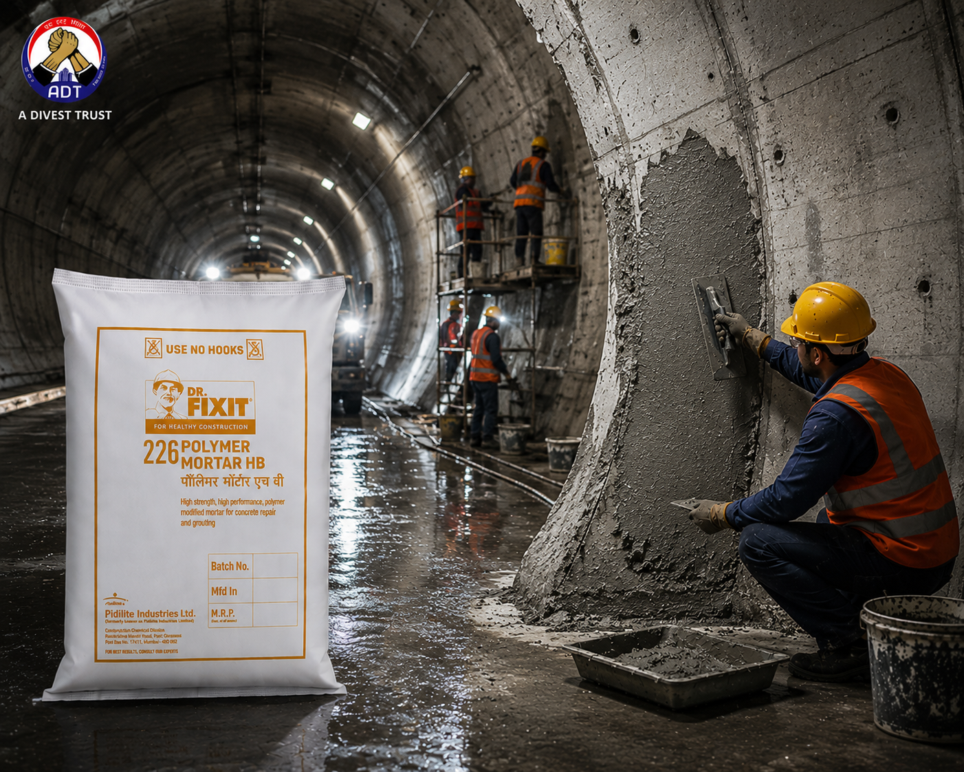 Dr. Fixit Polymer Mortar HB product close-up — polymer-modified repair mortar concrete surface restoration specifications India
