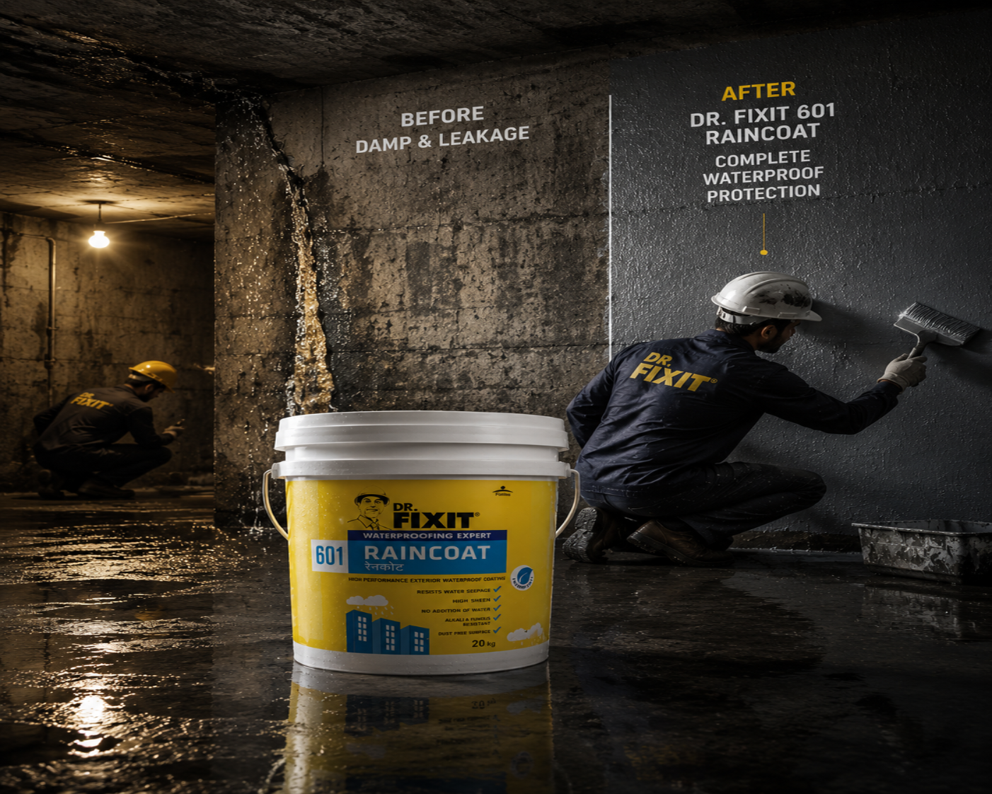 Dr. Fixit RAINCOAT — UV resistant breathable waterproof coating for exterior walls, masonry and plastered surfaces across India
