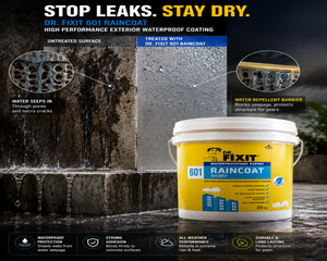 Dr. Fixit RAINCOAT elastomeric coating — seamless wall waterproofing solution preventing wall seepage and moisture ingress on facades
