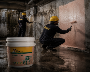 DR. FIXIT RAINCOAT Neo — UV resistant waterproofing chemical for exterior walls, masonry and plastered surfaces across India
