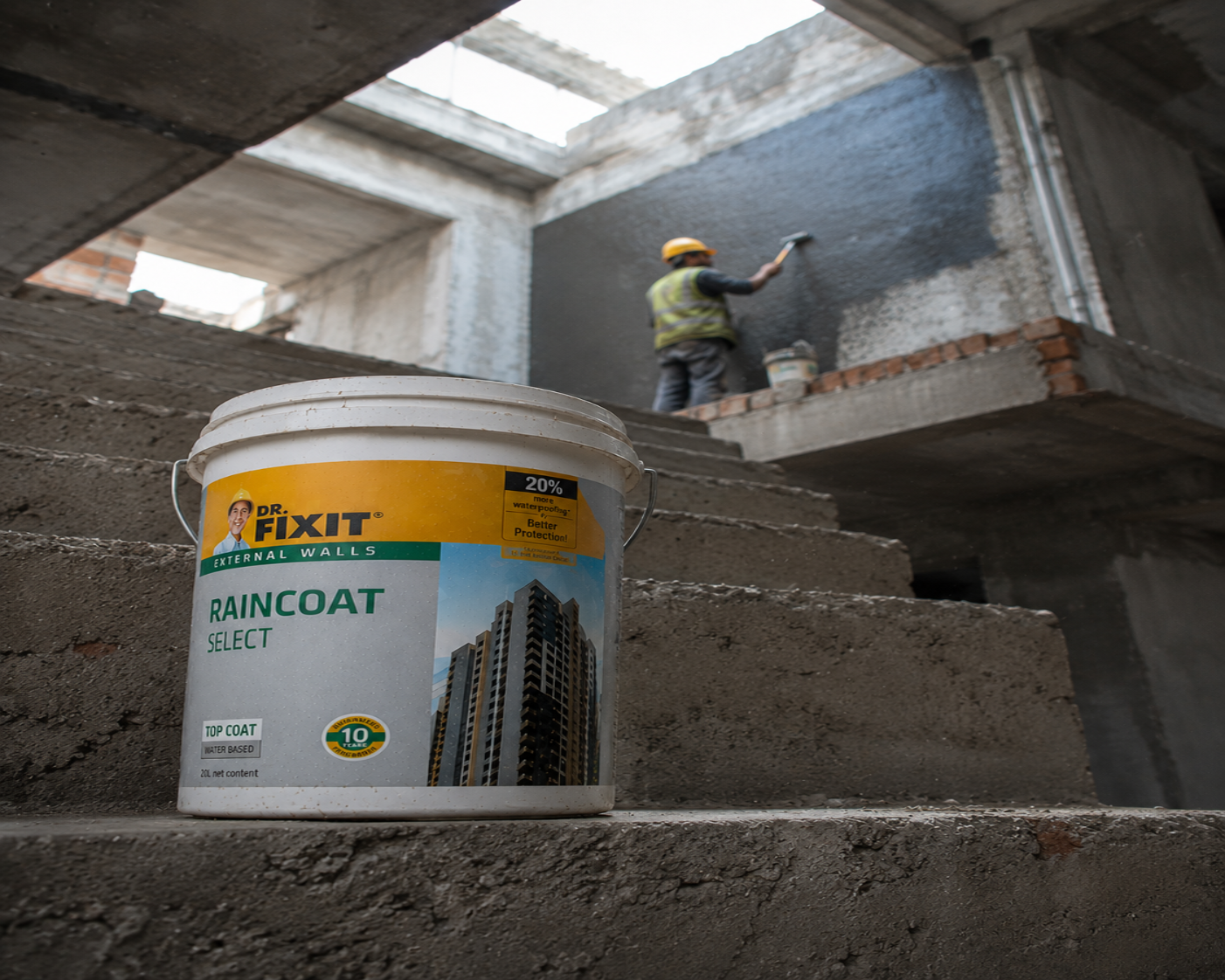 Dr. Fixit RAINCOAT Select — trusted premium exterior wall waterproof coating by Pidilite for waterproofing contractors across India
