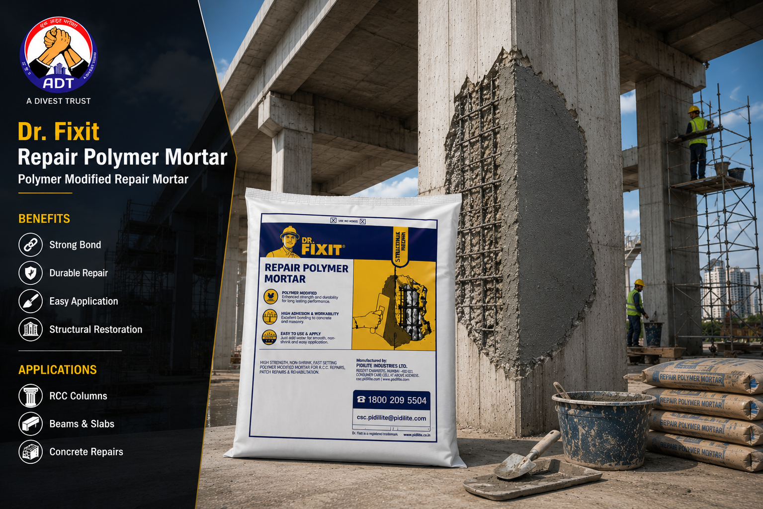 Dr Fixit Repair Polymer Mortar product packaging — polymer-modified repair mortar for concrete and masonry restoration India