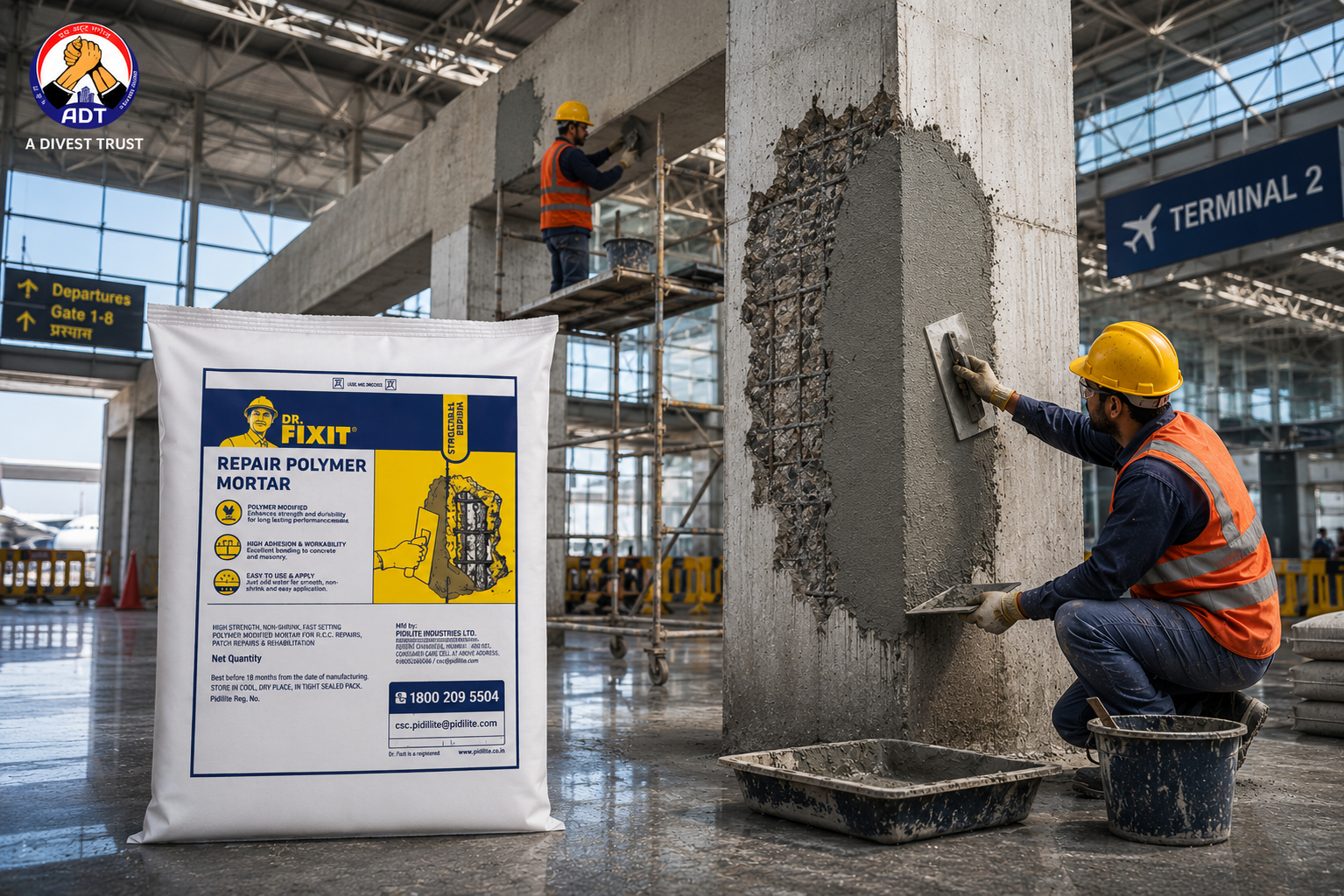 Dr Fixit Repair Polymer Mortar application on concrete floor — versatile polymer repair mortar structural restoration India