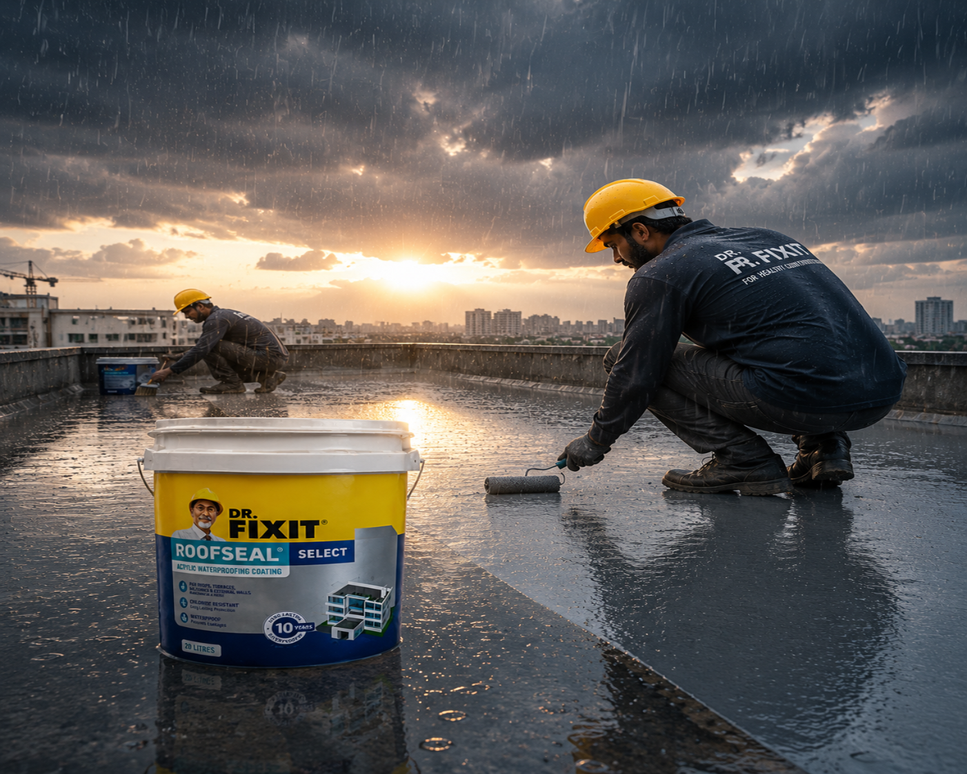 Dr. Fixit Roofseal Select — high-elongation acrylic waterproof roof coating with superior crack bridging on concrete and masonry
