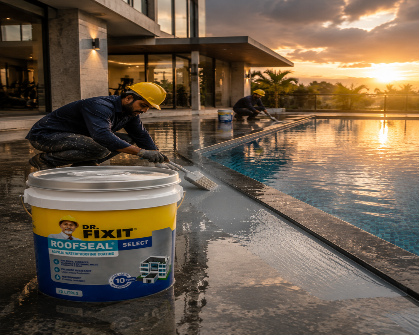 Dr. Fixit Roofseal Select premium elastomeric coating — seamless waterproofing solution for roof that stops wall seepage permanently

