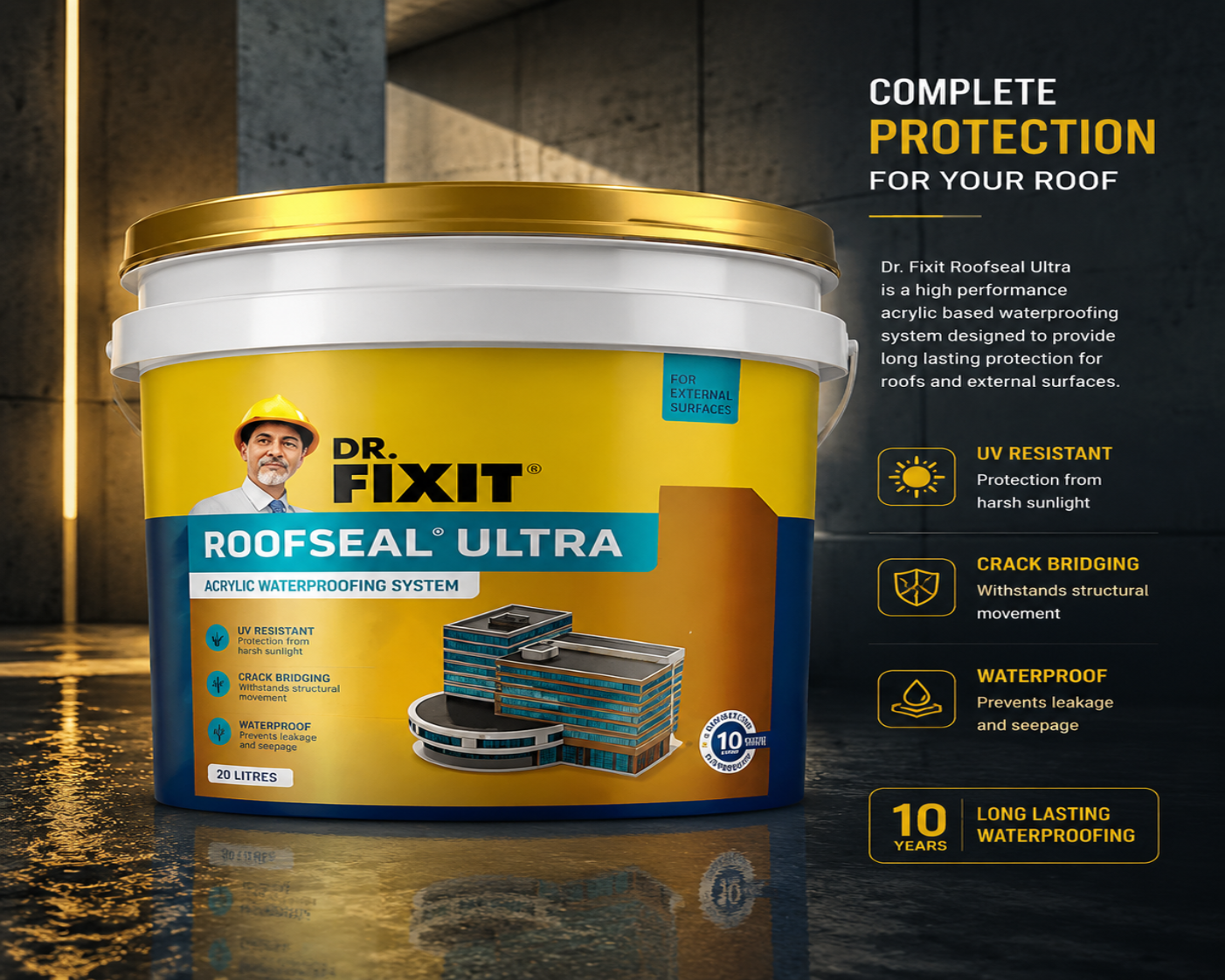 Dr. Fixit Roofseal Ultra — ultra-grade elastomeric waterproof coating for heavy-duty roof waterproofing and terrace leakage India
