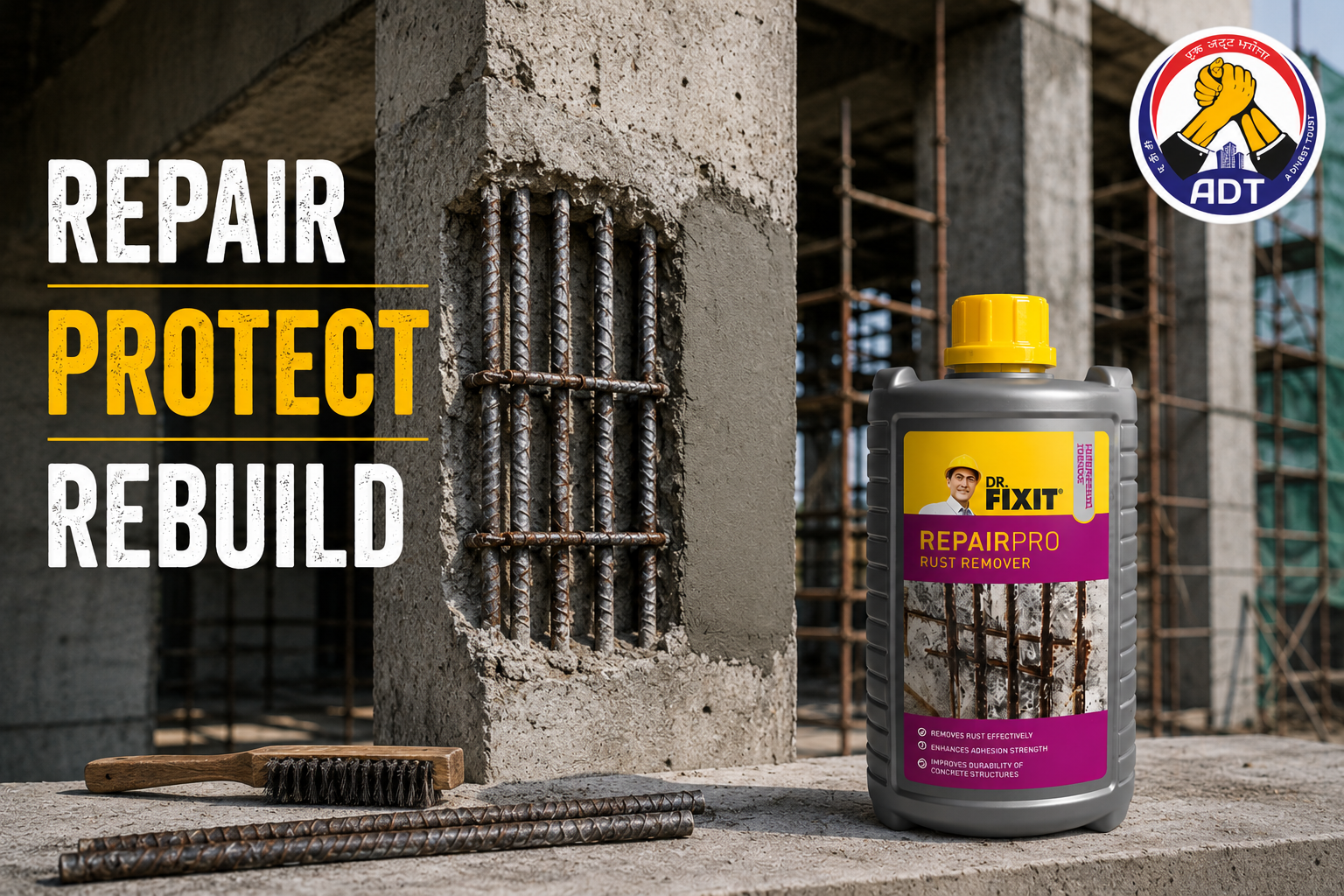 Dr. Fixit Rust Remover used to repair, protect and rebuild corroded reinforced concrete structures India