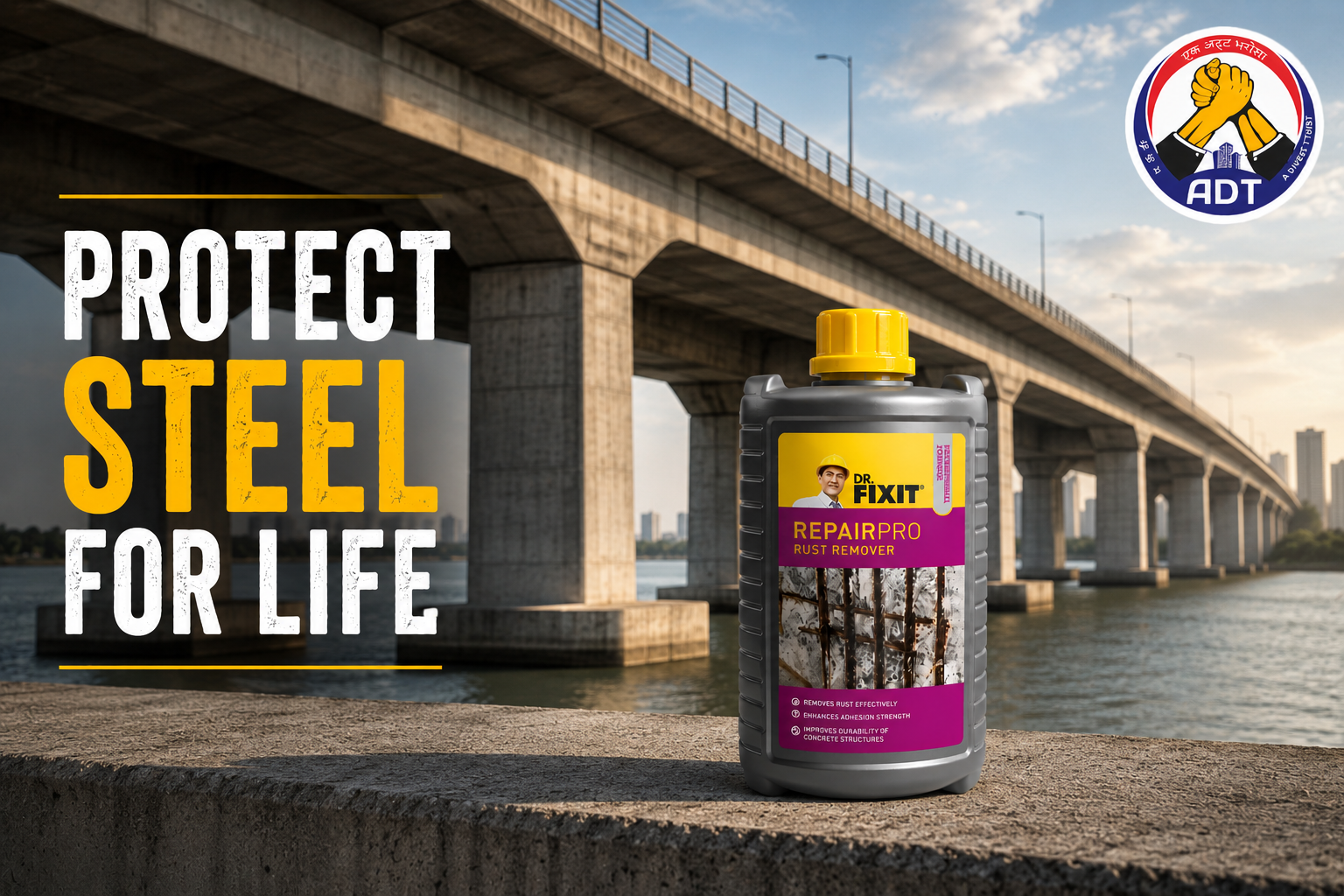 Dr. Fixit Rust Remover protecting reinforcement steel for long service life in bridges and infrastructure India