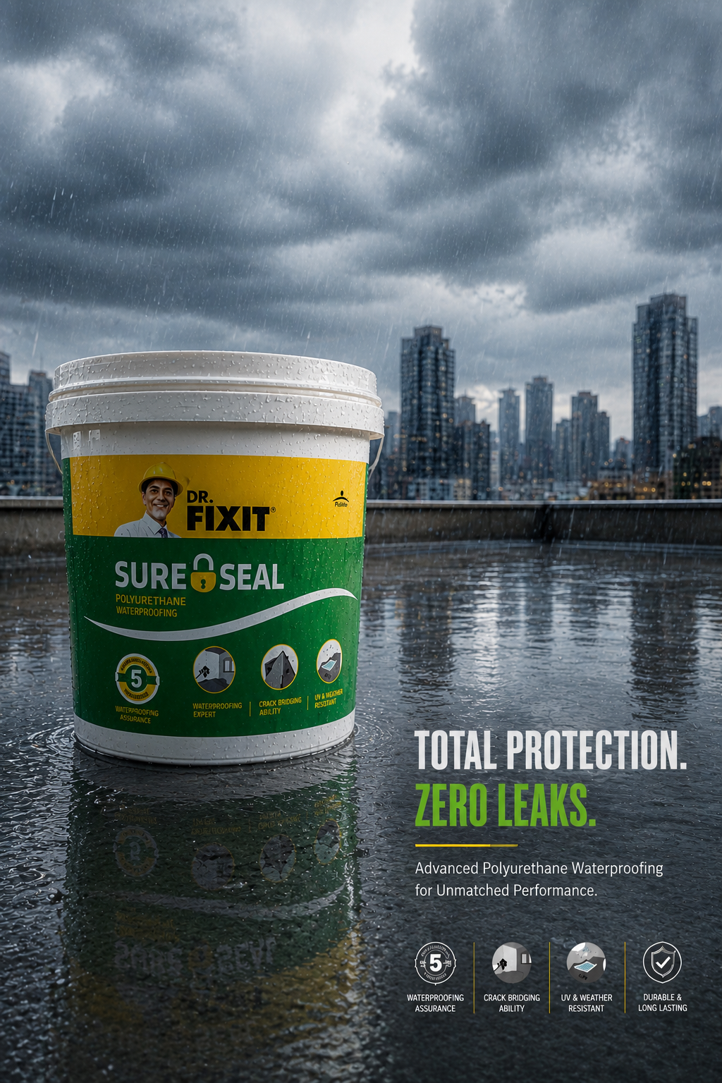 Dr Fixit Superseal 4500 PUH product close up — high tensile strength polyurea waterproofing chemical specifications Dr Fixit India
