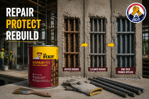 Dr. Fixit Zinc Rich Primer used to repair, protect and rebuild corroded reinforced concrete structures India