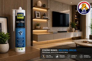 ESSRBOND Nail Free Ultra instant-grab adhesive used on a damp surface