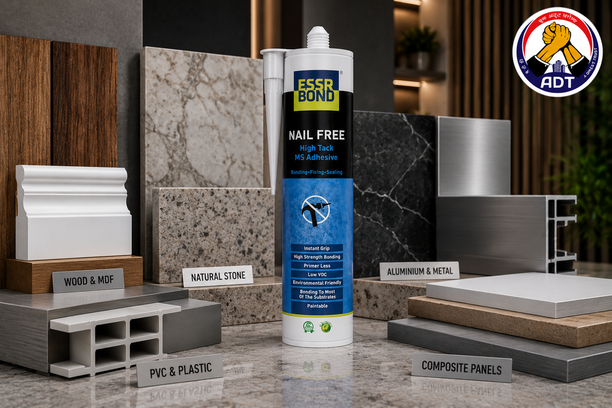 ESSRBOND Nail Free Ultra MS polymer adhesive bonding stone tile and glass