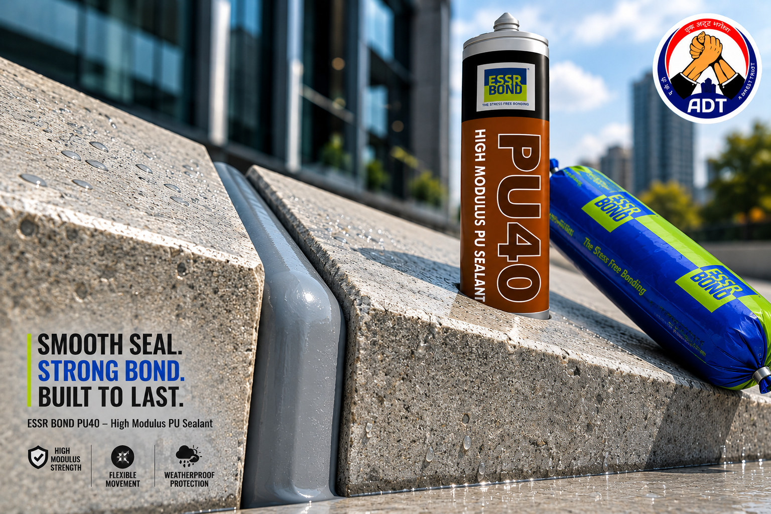 ESSRBOND PU 40 hybrid polyurethane sealant used on a vehicle body joint