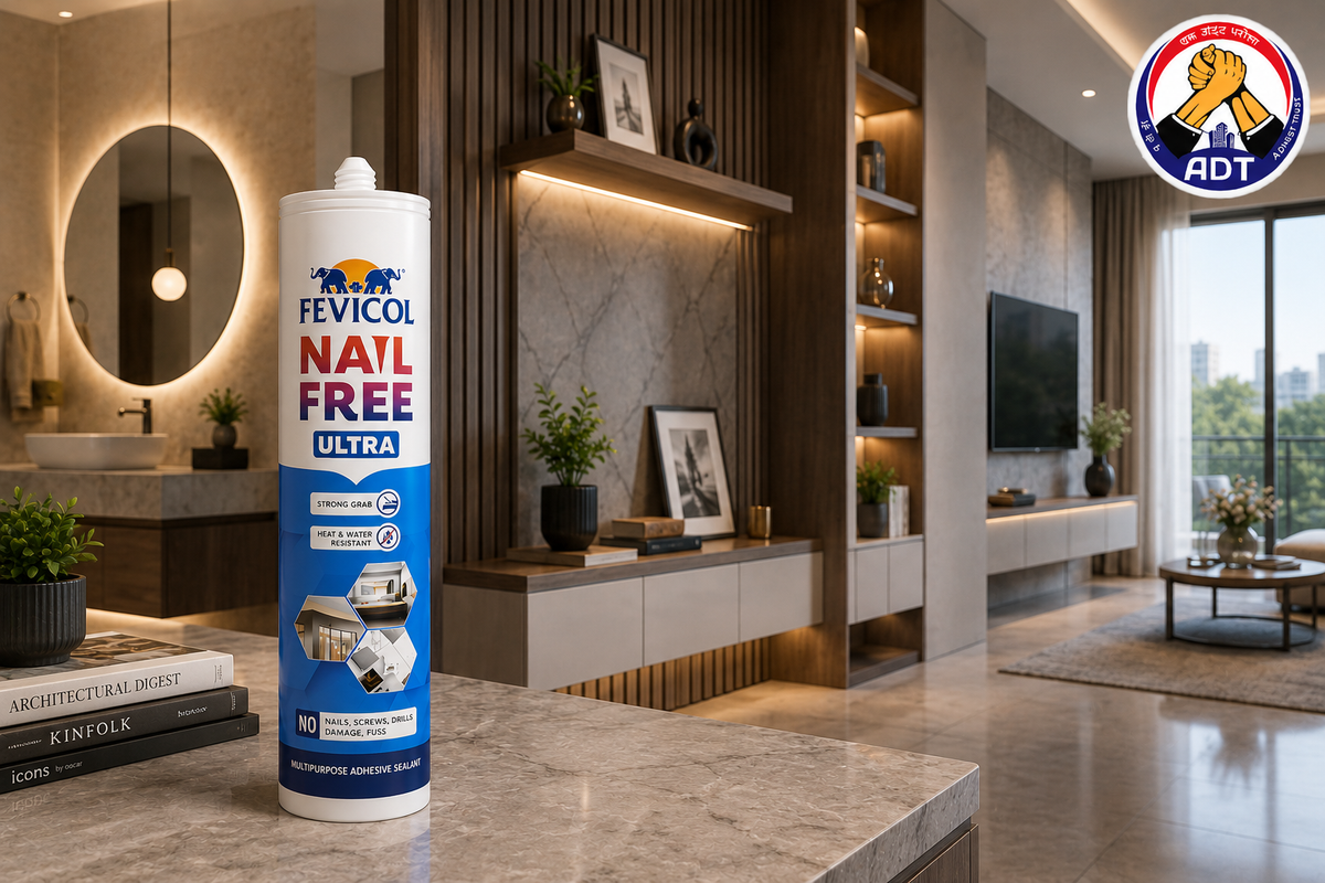 Feviseal Nail Free Ultra high-grab adhesive holding a trim in place