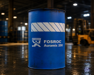 Fosroc Auramix 200 product packaging — low PC polycarboxylate superplasticizer admixture for structural ready-mix concrete India
