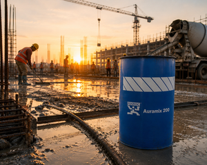 Fosroc Auramix 200 added to concrete mix — low PC superplasticizer improved workability slump retention strength India
