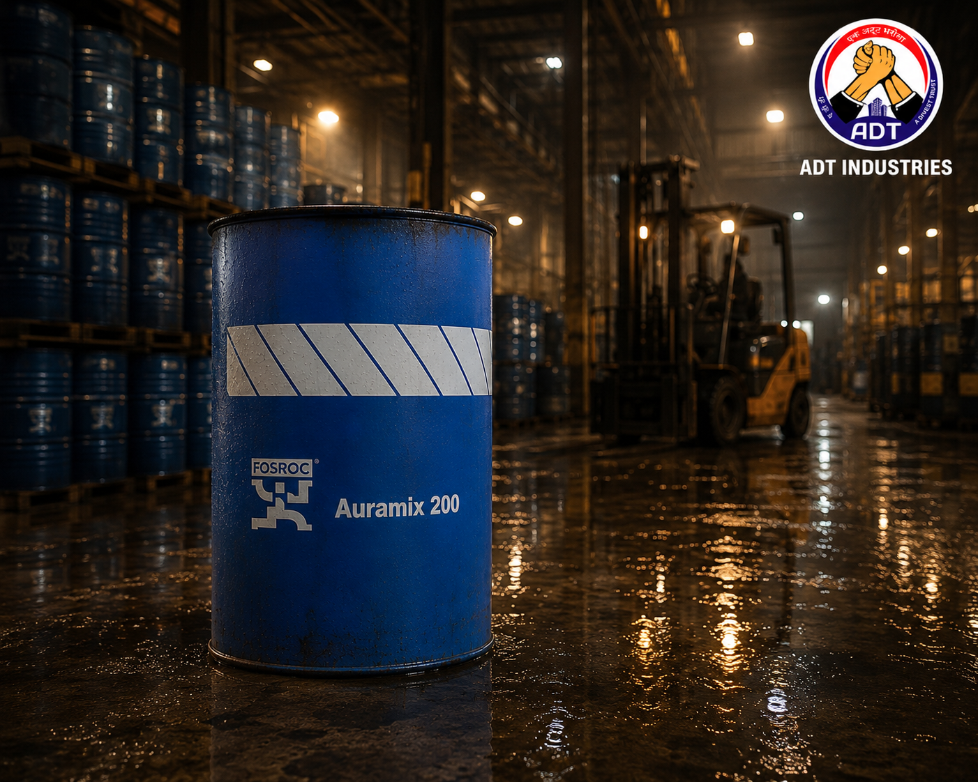 Fosroc Auramix 200 product close up — low PC polycarboxylate superplasticizer admixture specifications Fosroc India

