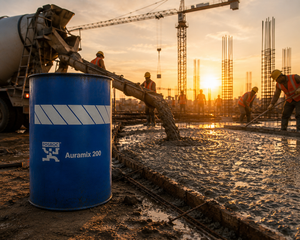 Fosroc Auramix 200 construction chemical — low PC superplasticizer admixture concrete bleeding segregation water reduction India
