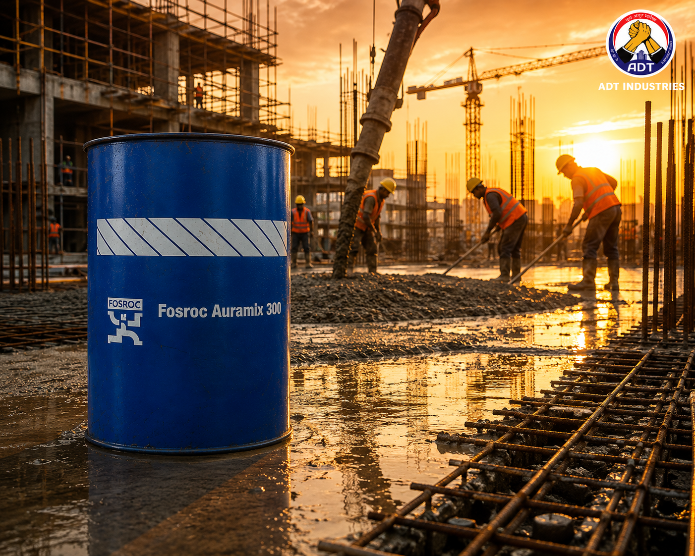 Fosroc Auramix 300 product packaging — mid PC polycarboxylate superplasticizer admixture for structural concrete Fosroc India
