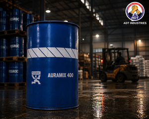 Fosroc Auramix 400 product packaging — high performance mid PC superplasticizer admixture for M50 high-grade structural concrete India
