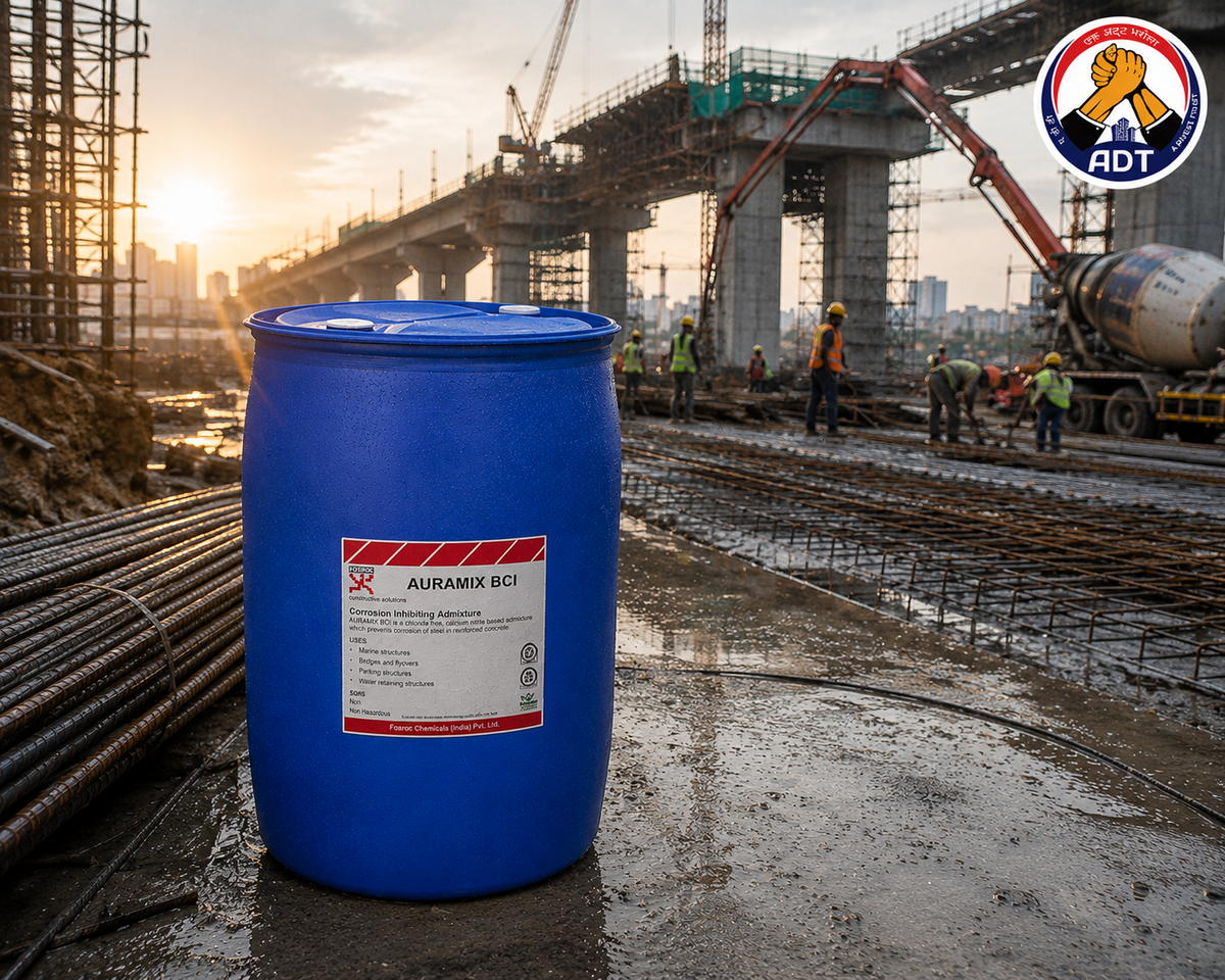 Fosroc Auramix BCI construction chemical — corrosion inhibitor admixture reinforced concrete durability coastal India

