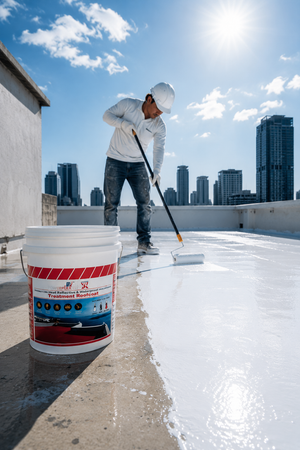 Fosroc Brushbond Roof Guard — two-component cement-based waterproof roof coating with strong substrate bond for terrace waterproofing India
