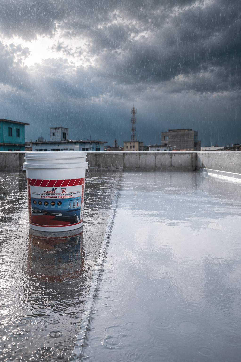 Brushbond Roof Guard by Fosroc — seamless polymer-modified waterproofing solution for roof sealing and permanent roof leakage prevention India
