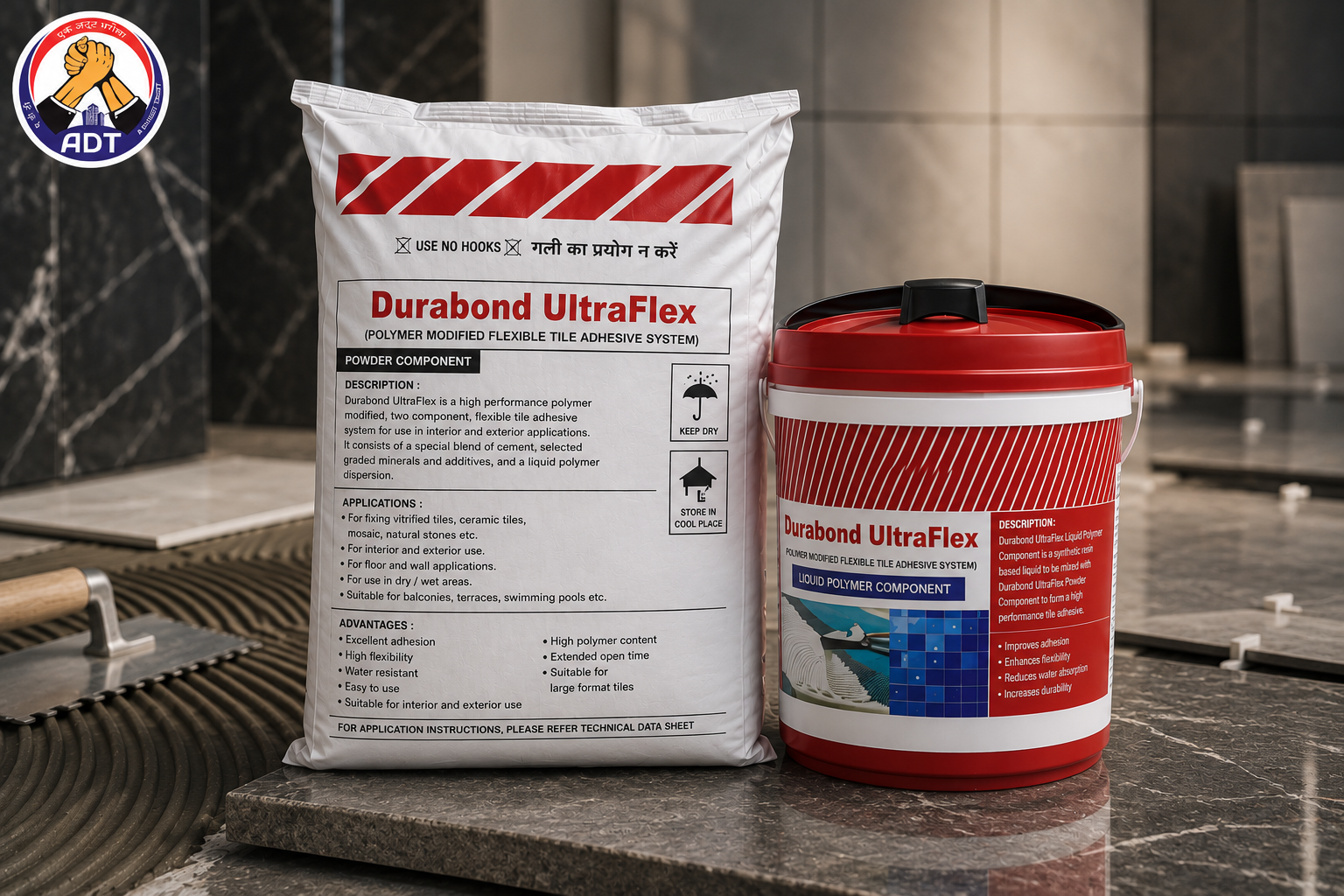 Fosroc Brushbond Ultra Flex product label close up — flexible cementitious coating specifications Fosroc India