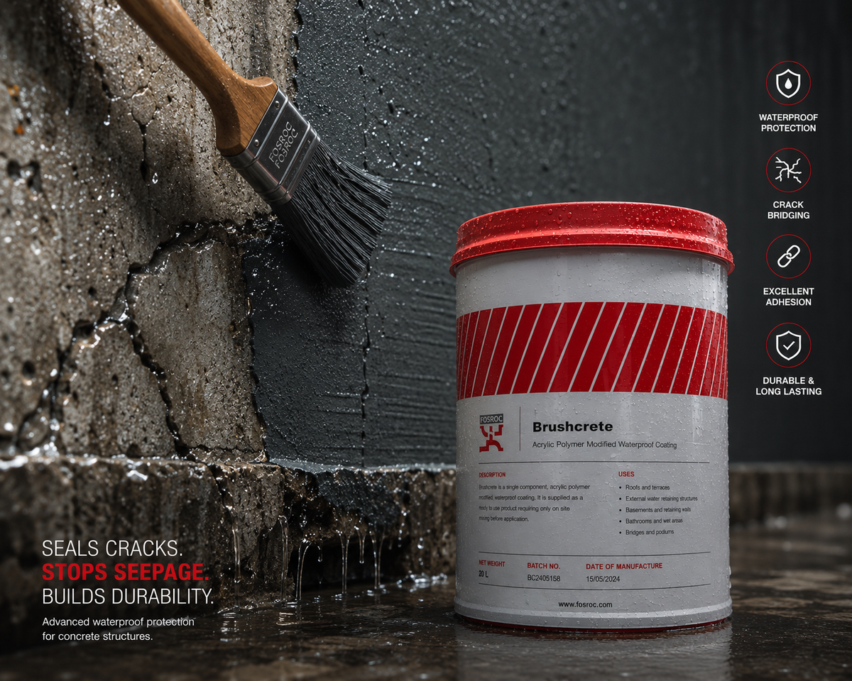 Fosroc Brushcrete — trusted construction chemical with superior adhesion to cementitious substrates for long-lasting waterproofing




