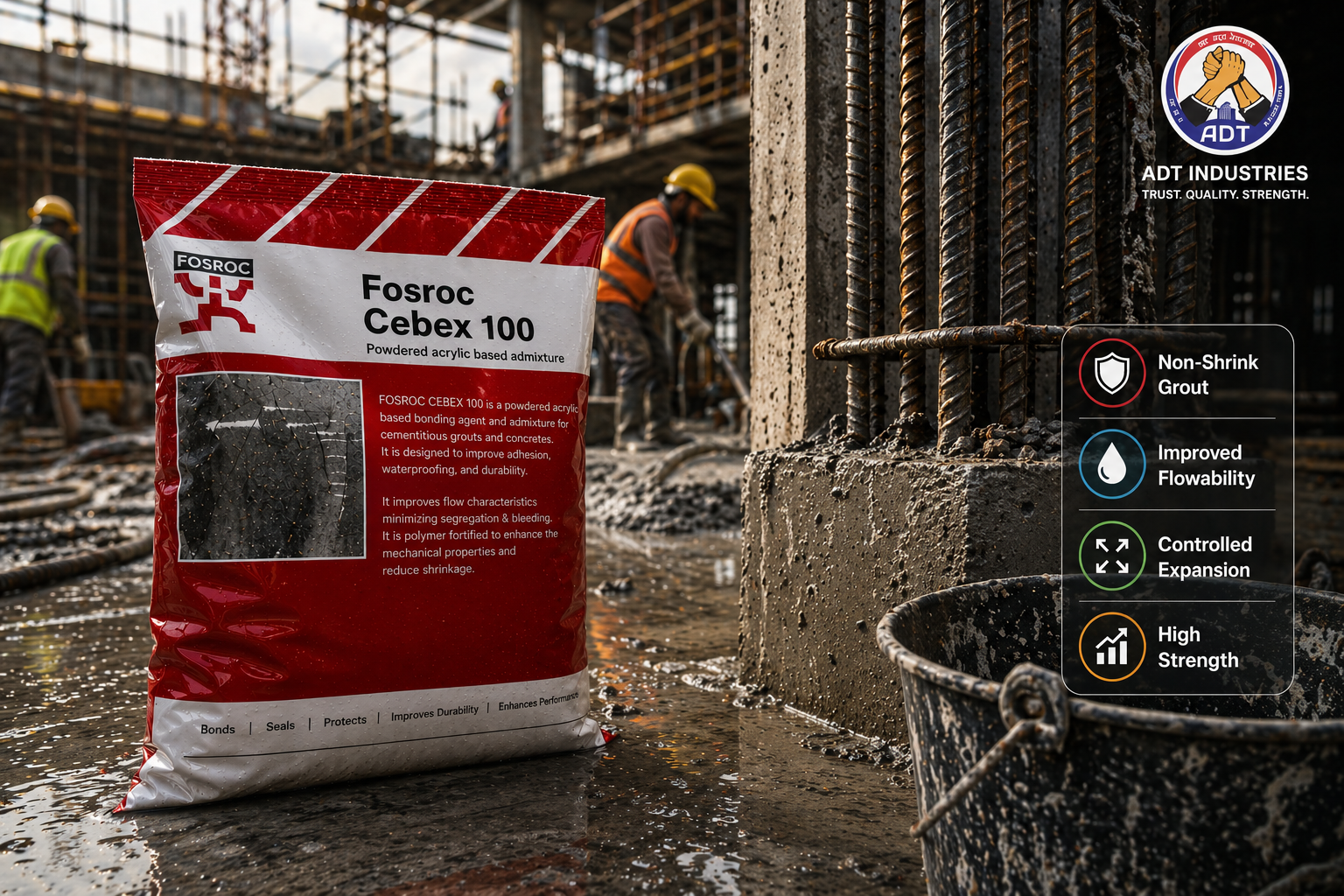 FOSROC CEBEX 100 expansive cement grout admixture — controlled expansion grouting compound for structural and industrial applications India
