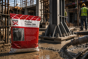 Heavy equipment foundation grouted with Fosroc Cebex 200 — high-performance cement grout admixture strong bond India
