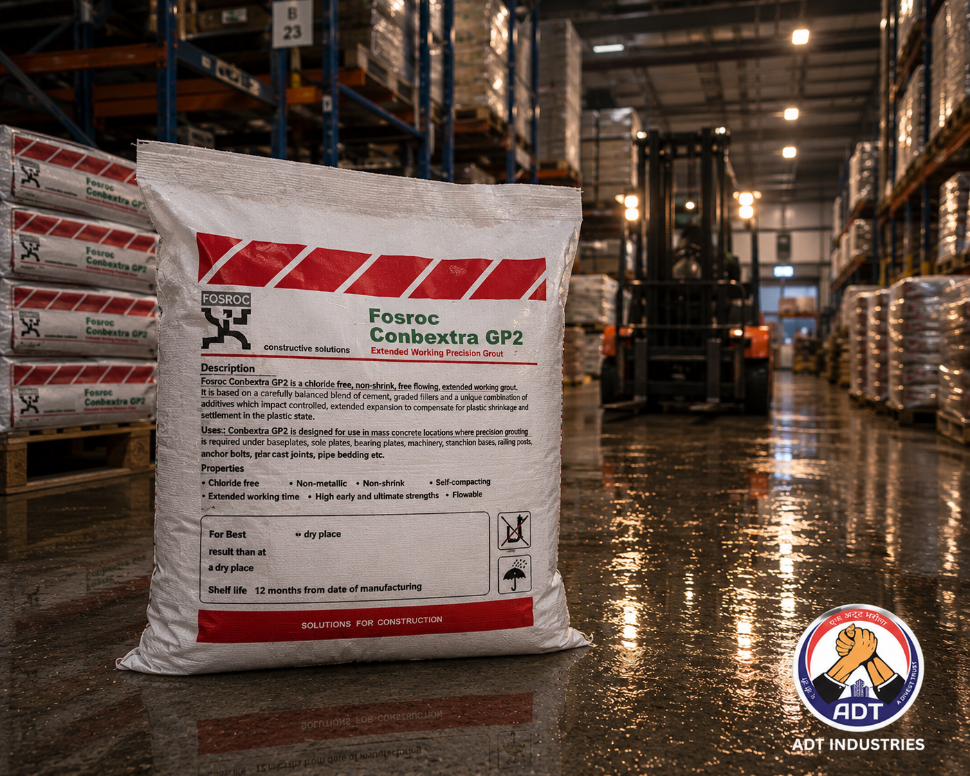 Fosroc Conbextra GP2 product packaging — non-shrink cement grout Fosroc Chemicals India for structural and industrial grouting