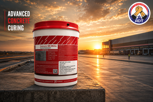 Fosroc Concure WB White sprayed onto a large concrete pavement