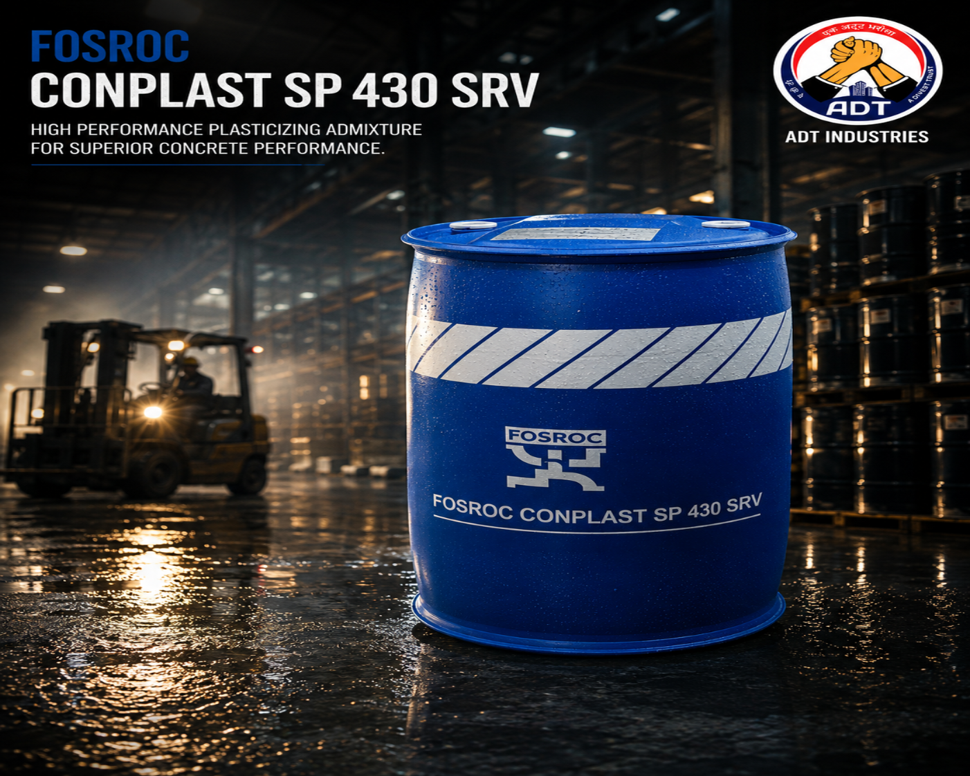 Fosroc Conplast SP430 SRV product packaging — SNF slump retention superplasticizer admixture for ready-mix concrete Fosroc India
