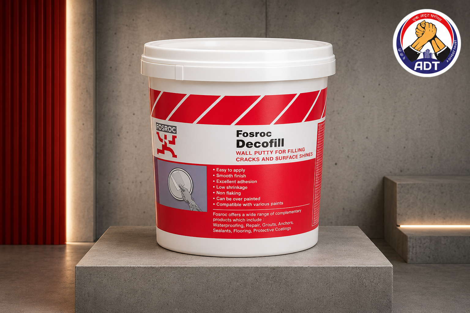 Fosroc Decofill filling a fine crack in a wall before painting