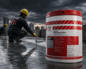 Fosroc Hydroproof Xtra — tough impermeable waterproofing membrane that protects structures from driving rain, sunrays and moisture ingress




