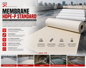 Fosroc Membrane HDPE P Standard HDPE waterproofing membrane infographic showing features and uses

