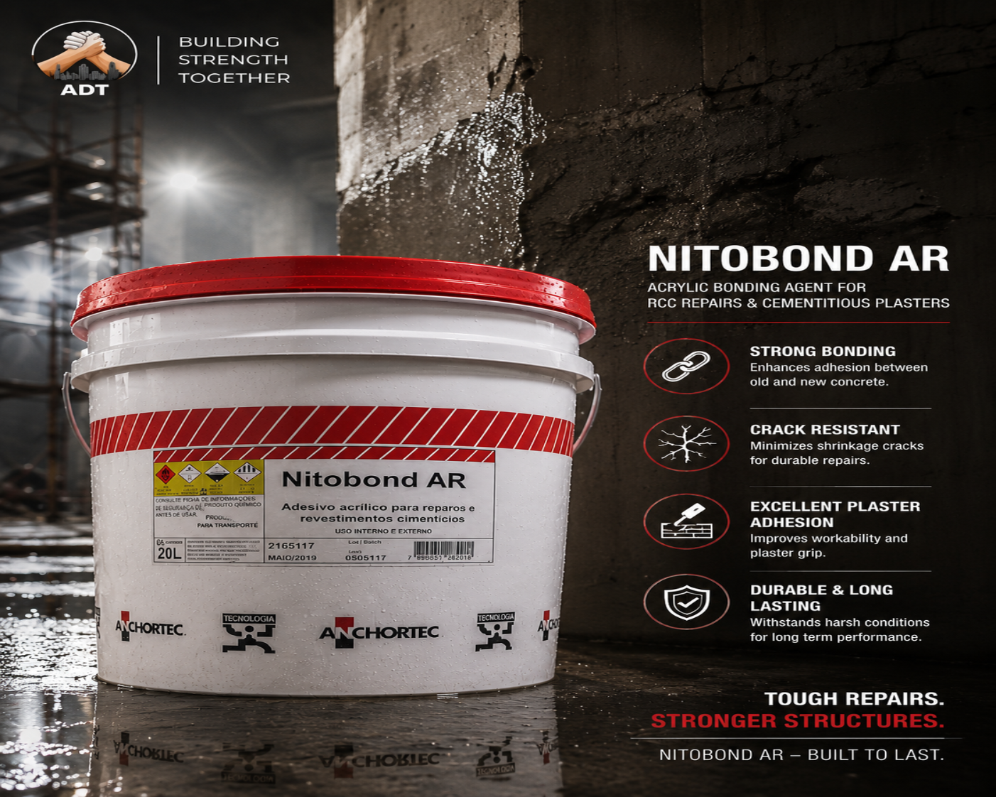 Fosroc Nitobond AR acrylic resin polymer bonding agent — concrete plaster bonding for repair mortar cementitious waterproofing India
