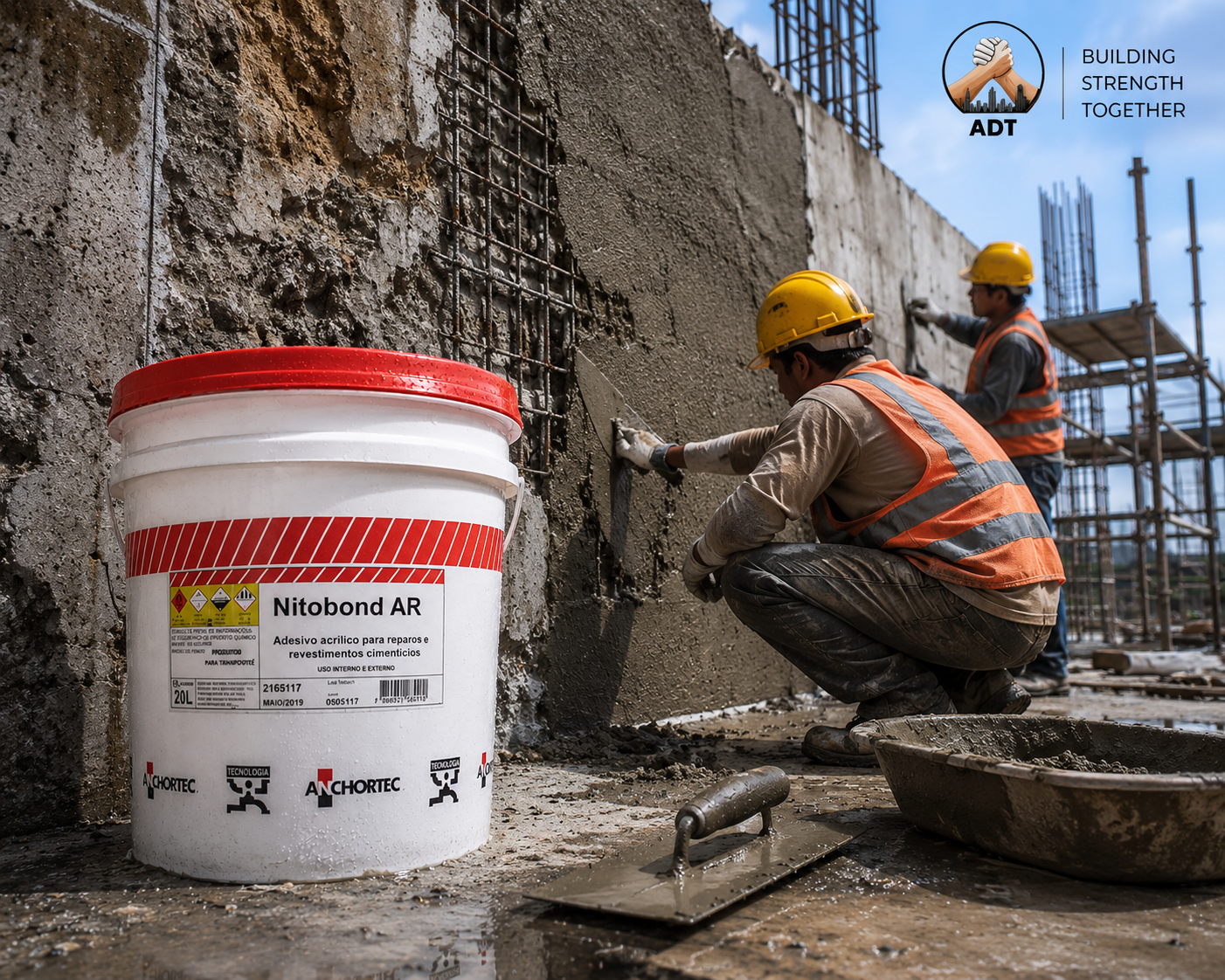 Fosroc Nitobond AR applied as bonding slurry on concrete surface — acrylic polymer bonding agent plaster adhesion improvement India
