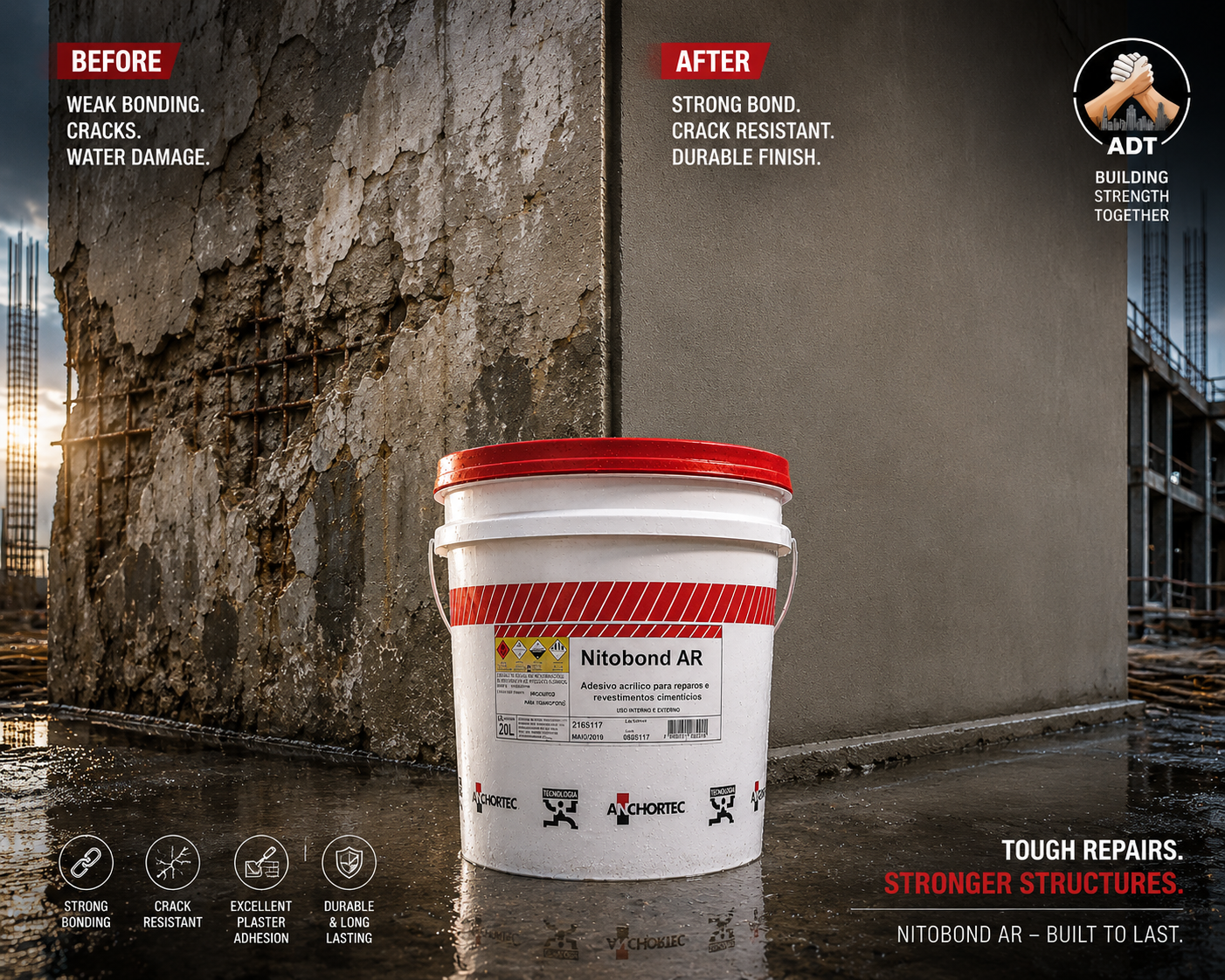 Nitobond AR mixed into cement repair mortar — acrylic resin polymer bonding agent for cementitious waterproofing and repair India
