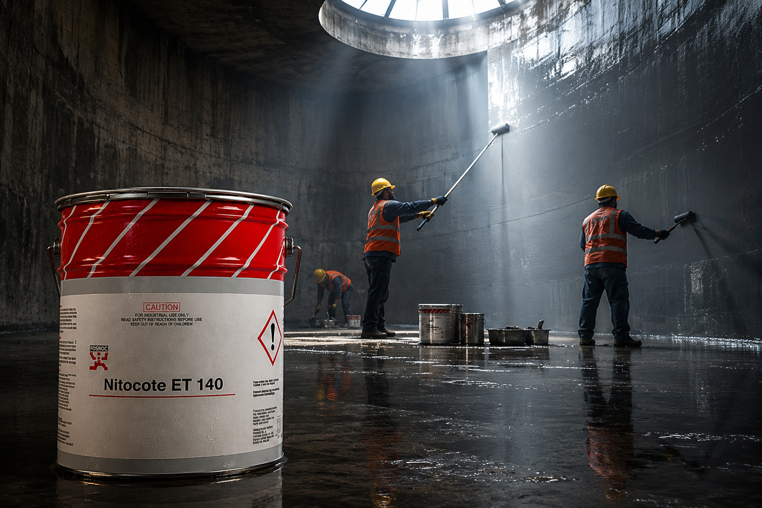 Nitocote ET 140 brush application on concrete retaining wall — epoxy tar protective coating waterproofing contractors India
