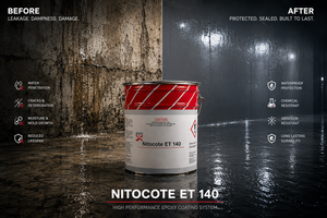Fosroc Nitocote ET 140 product close up — epoxy tar protective waterproofing coating specifications Fosroc India
