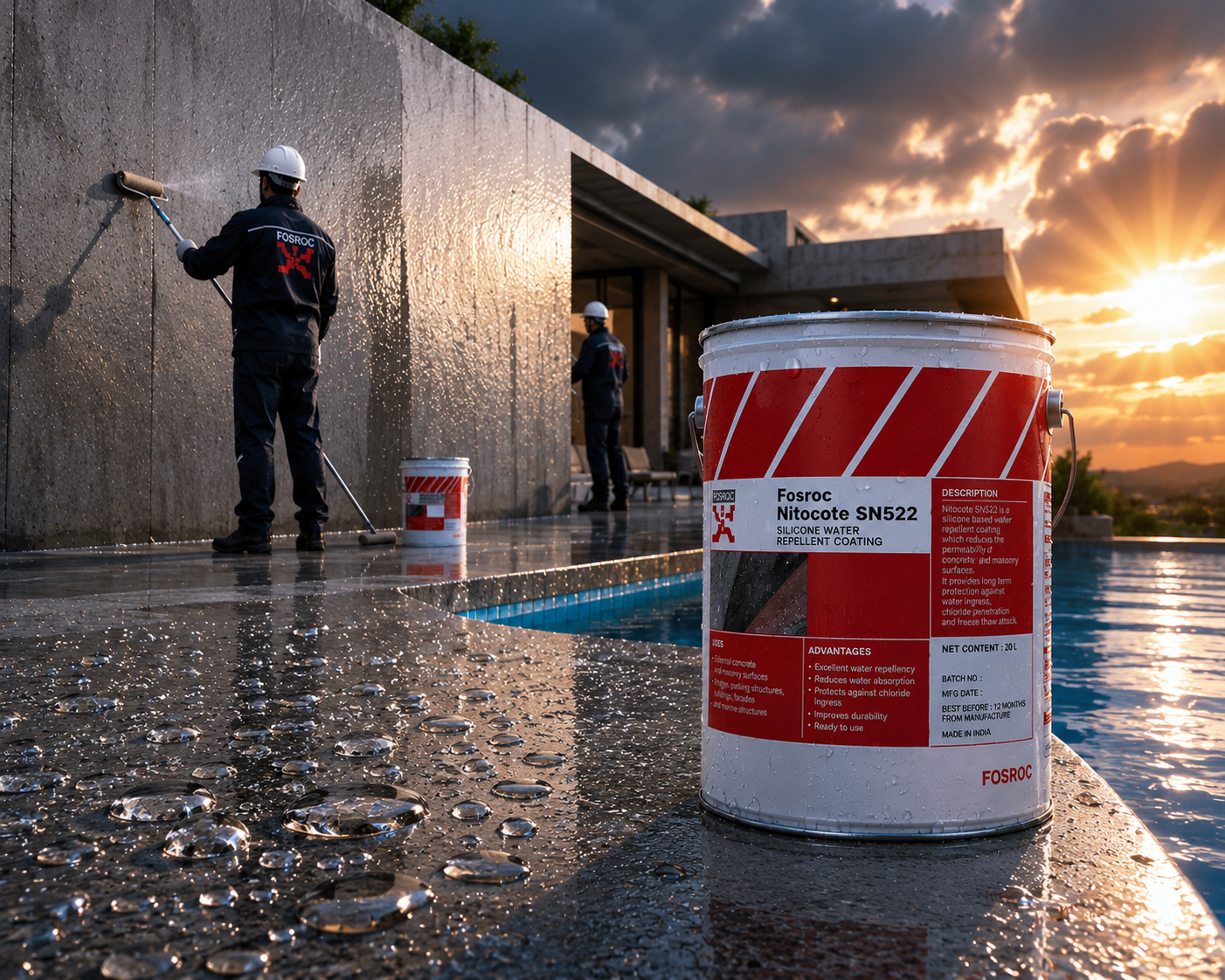 Fosroc Nitocote SN 522 — trusted water repellent construction chemical for long-lasting protection of structural concrete and masonry in India




