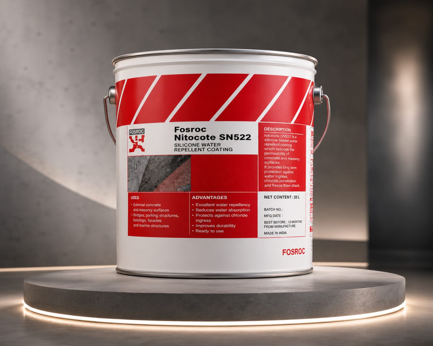 Fosroc Nitocote SN 522 — reliable silane-siloxane water repellent coating preferred by contractors for consistent on-site performance and durability



