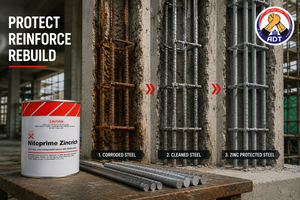 Fosroc Nitoprime Zincrich corrosion protection primer used with repair mortar