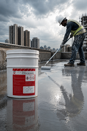 Fosroc Nitoproof 600PF waterproof coating application — liquid applied pitch-free PU membrane for waterproofing contractors India
